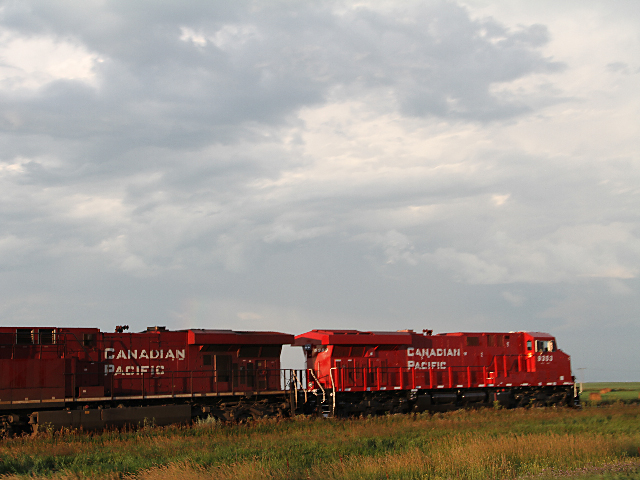 Canadian Pacific locomotives on track near southern Saskatchewan. (DTN photo by Elaine Shein)